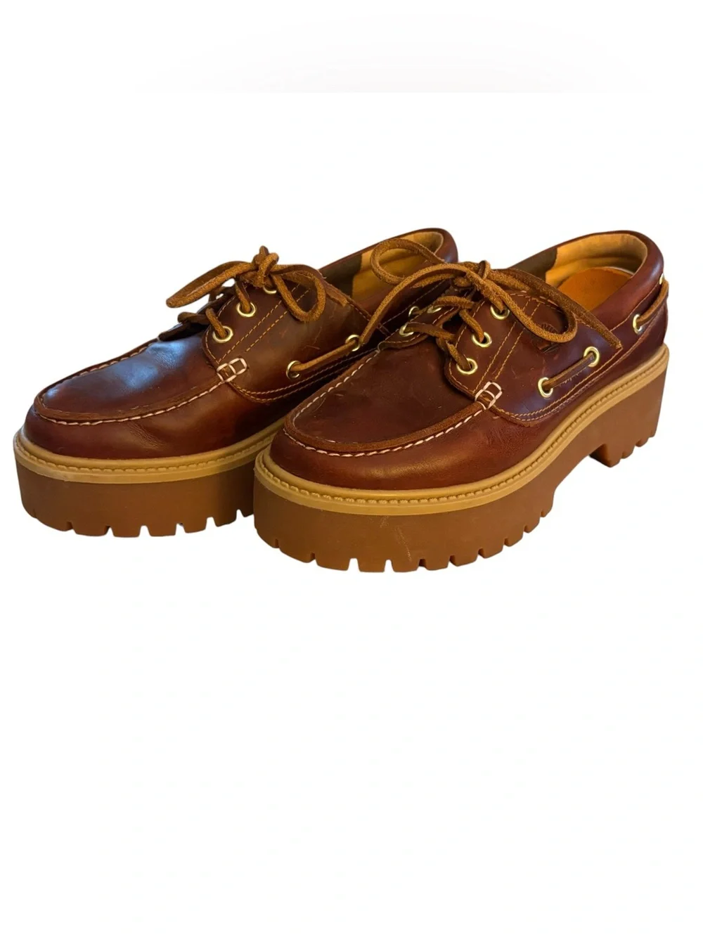 Women's Timberland Stone Street Platform Boat Shoe Rootbeer Color Size 7.5